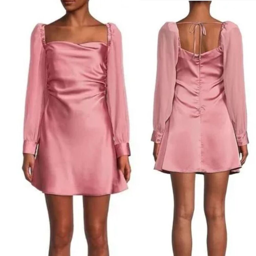 NEW WeWoreWhat Pink Satin Mini Dress size 2 Puff Sleeve Barbie Princess Slip